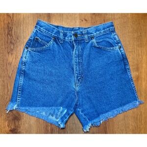 Vintage Congo Trader High Rise Denim Cutoff Shorts 25" Mom Jean USA 90s Raw Hem